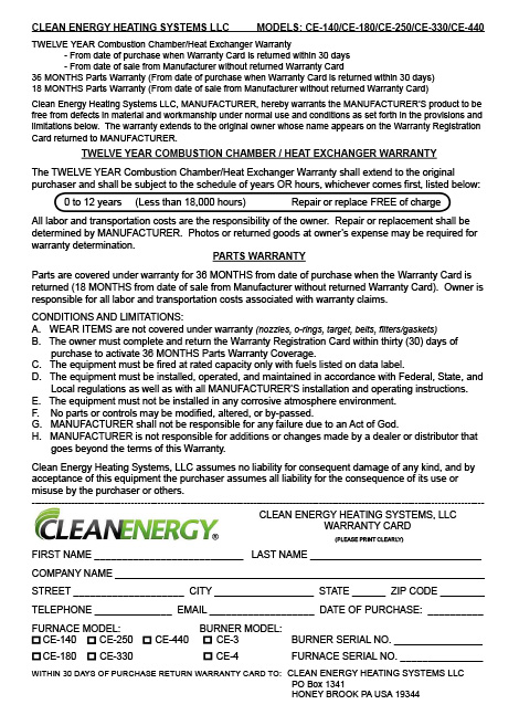 Clean Energy Warranty Statement